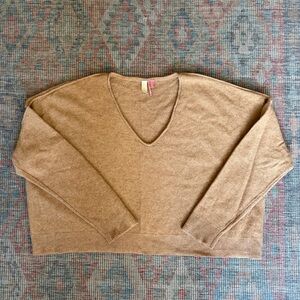 Pilcro Valani Tan Cashmere Cropped V-Neck Sweater (S)